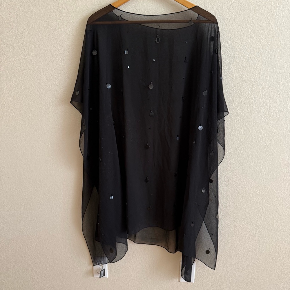 Bijoux Terner Black Sheer Poncho With Beads and Sequin OS